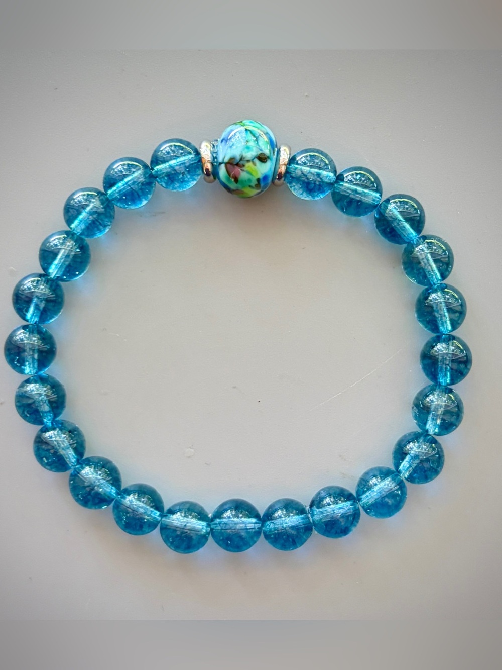 Bright Blue Crystal Handcrafted Bead Bracelet
